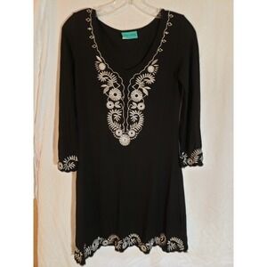 Women's Truly Yours Black Long Sleeve Embroidered With Silver Dress Size L
